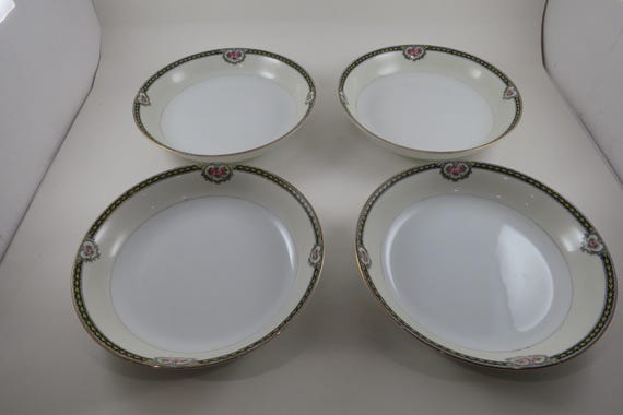 Set of Four Vintage 1920's Noritake Kenosha Pattern 7 1/2 Inch Coupe Soup Bowls