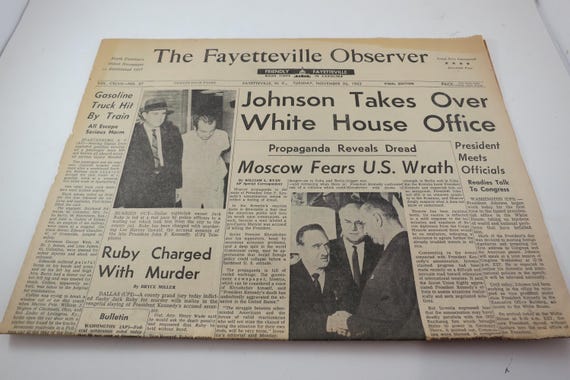 Tuesday November 26 1963 Charlotte NC Observer Johnson Takes Over White House Office