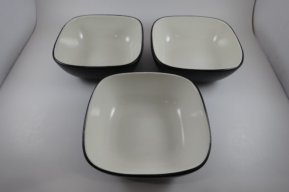 Set of 3 Corelle Hearthstone Royal White Square 6 3/4 Inch Soup/Cereal Bowls