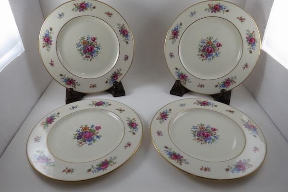 Vintage Lenox Rose 1950's China 9 1/8 Inch Luncheon Plates-Set of 4