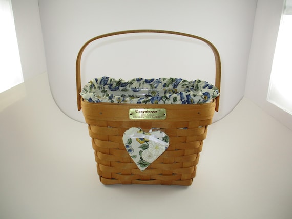 1996 Longaberger Large Dresden Tour Basket with Fabric Liner and Plastic Protector Swing Handle Signed and Dated Excellent Condition
