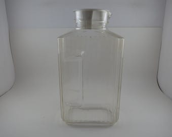 Vintage ARC France Ribbed Glass Juice/Water Jar with Original White Lid 2 Liter
