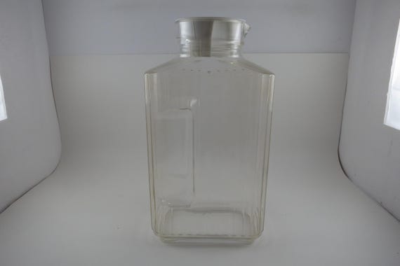 Vintage ARC France Ribbed Glass Juice/Water Jar with Original White Lid 2 Liter