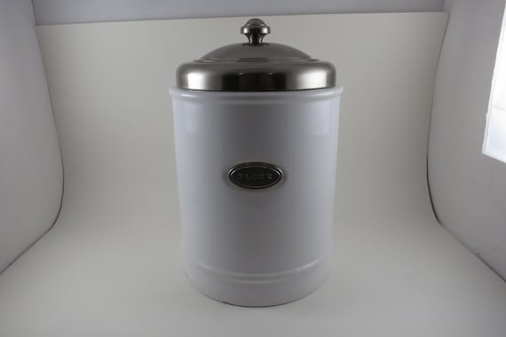 Vintage Williams Sonoma White Ceramic Flour Canister Brushed Stainless Lid and Emblem