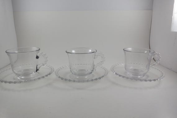Vintage Imperial Glass Candlewick Cup and Saucer Sets (Set of 3)