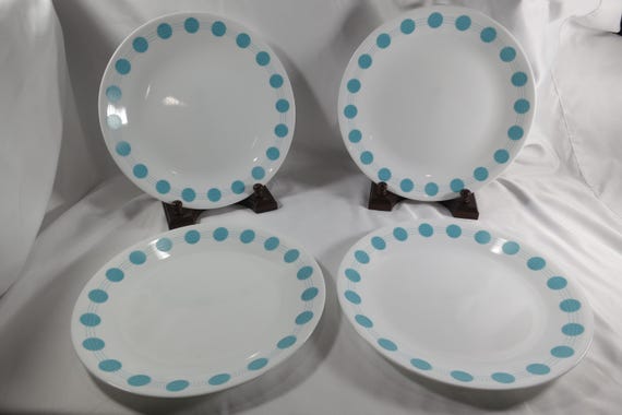 Vintage Corelle South Beach Turquoise 10 1/4 Inch Dinner Plates - Set of 4