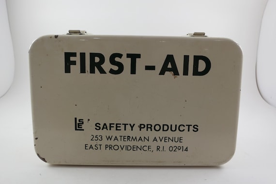 Vintage 1960's LES Safety Products Empty Metal First Aid Kit Box