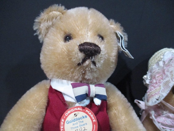 Vintage 80's Steiff Mohair Goldilocks Papa and Mama Bears New with All Tags Number 792 Set Signed By Birgit and Otto Steiff Mint Condition