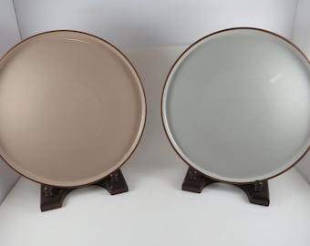 Pair of Mora Ceramics Hit Pause Salmon and Vanilla 10 3/4 Inch Dinner Plates