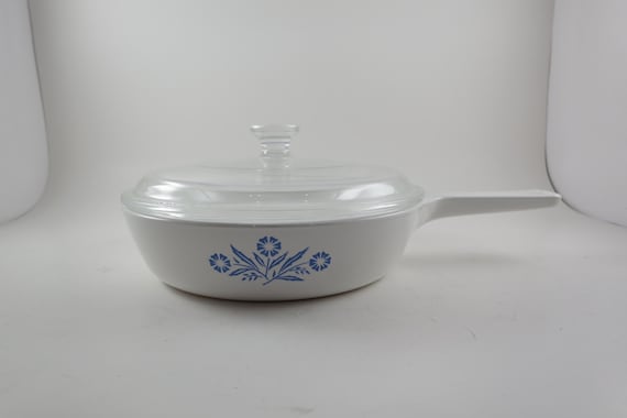 1966-1969 Corning Ware P-83-B Blue Cornflower Menuette/Duette 6 1/2 Inch Skillet with P-83-C Glass Lid 2nd Generation Like New Condition