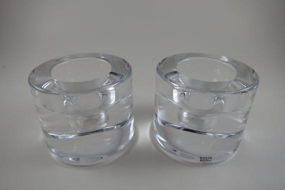 Vintage Kosta Boda Crystal Candle Holders Votive with Original Stickers