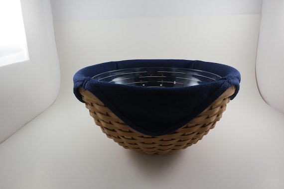 2002 Longaberger Bowl Basket - Signed Wooden Base, Blue Liner