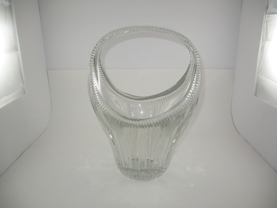 Vintage Wedgwood Full Lead Crystal Turned Edge Large 11 1/2 Inch Tall Basket Vase Pristine Condition Beautiful Piece Very Heavy