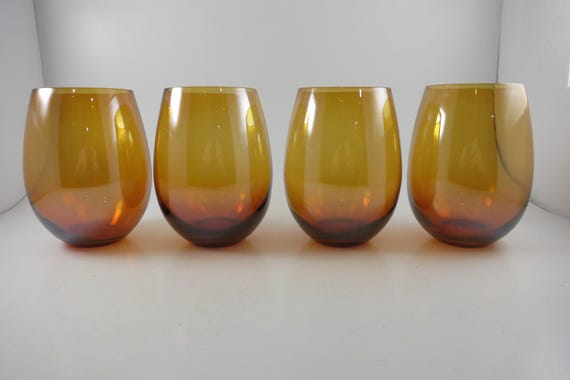 Set of Four Golden Amber Pier 1 Roly Poly Tumblers