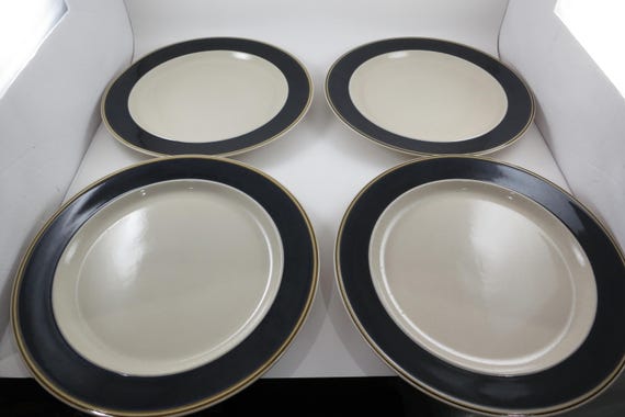 Set of Four Vintage Bandolero Blue Stoneware 10 3/4 Inch Dinner Plates