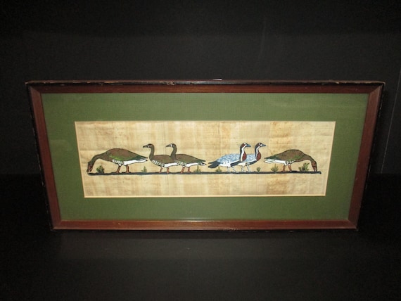 Beautiful Hand Painted Paper Mache Framed Duck Goose Wall Decor Cherry Black Frame 16x7