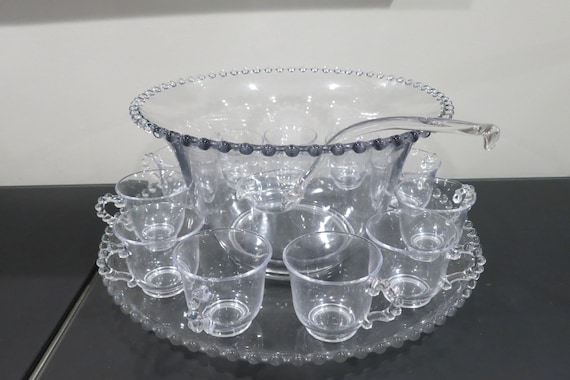 Vintage Imperial Glass Candlewick 14 Piece Punch Bowl Set
