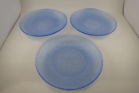 Set of Three Textured Pebble Glass Light Blue 8 1/2 Inch Lunch/Salad Plates