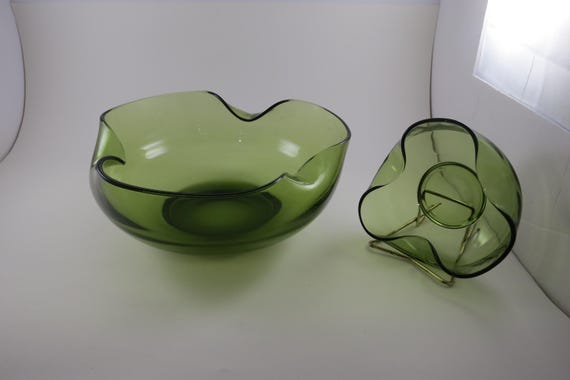 Vintage 1960s Green Anchor Hocking MCM Chip and Dip Set