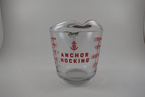Vintage Anchor Hocking Pyrex Measuring Cup - 1 Cup, Red Lettering