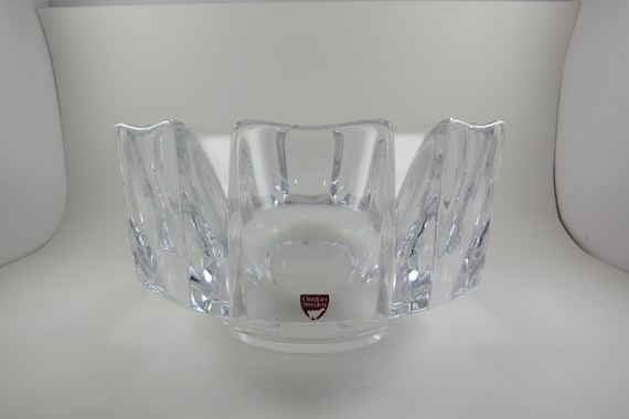 Vintage Orrefors Sweden Crystal Large Corona Lars Hellstrom Crystal Center Bowl with Sticker 9x9