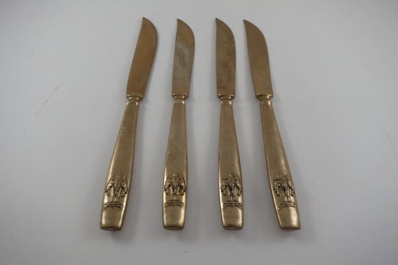 Bronze Ware Siam Thailand Flatware Erawan Set of 4 Modern Hollow Knives