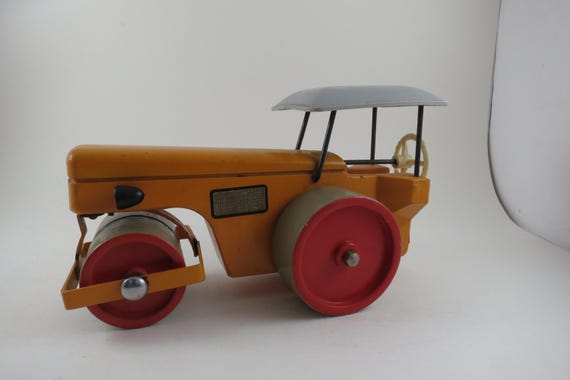 Rare Vintage Mid Century Steiff Wooden Steamroller Toy Original Paint