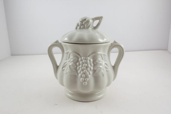Vintage Red Cliff Ironstone Grape Pattern Sugar Bowl with Lid Excellent Used Condition