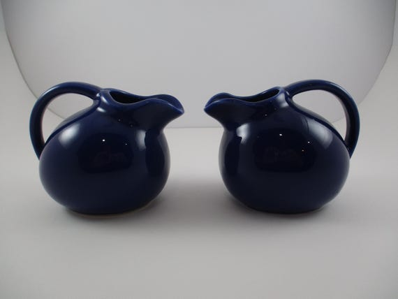 Pair of Miniature Blue Ball Pitchers Adorable Display 4 Inches Tall Excellent Original Condition