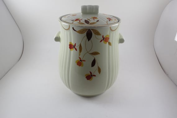 Jewel Tea Autumn Leaf Cookie Jar: Rayed Double Handled Design