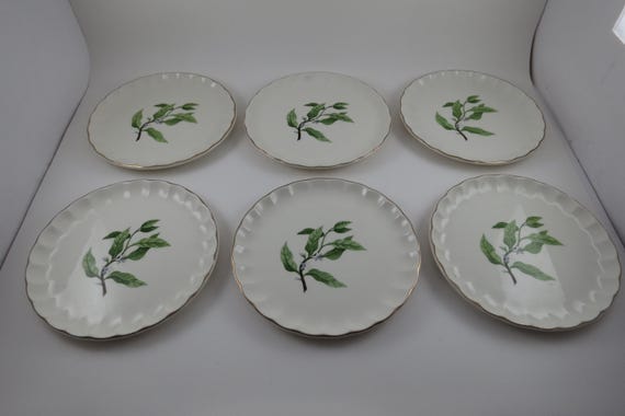 Set of Six WS George Bolero MCM Green Leaves 6 1/2 Inch Bread Plates