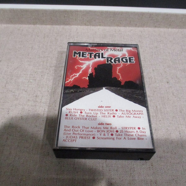 Vintage 1986 Metal Rock Comp Cassette Tape Metal Rage Twisted Sister Rush Autograph Helix BOC Bon Jovi Priest Accept More
