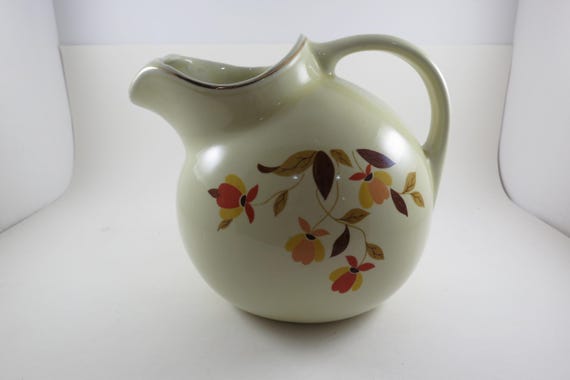 Vintage Hall China Co Jewel Tea Autumn Leaf Pattern Ball Jug with Ice Lip 2 Quart Excellent Original Condition