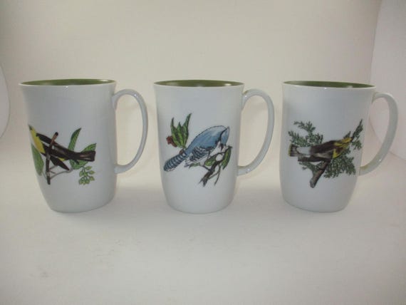 Three Vintage Fitz and Floyd Neiman Marcus Wild Birds Coffee Cups Mugs All Different Excellent Condition