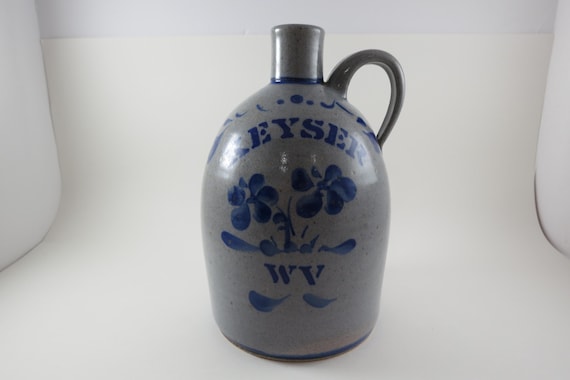 Gray and Cobalt Small Jug Pitcher Salt Glaze 1975