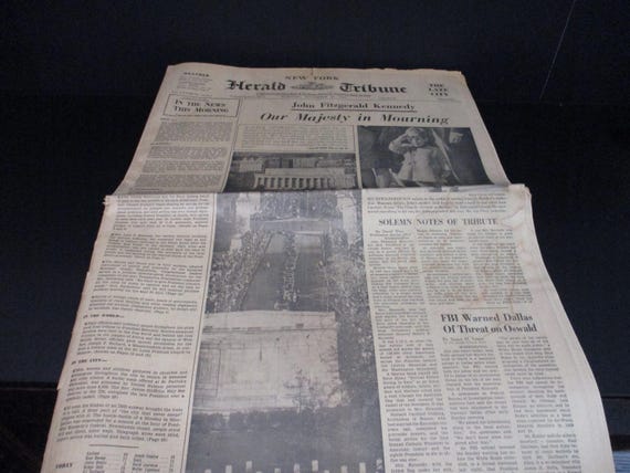 Vintage Tuesday November 26 1963 NY Herald Tribune Our Majesty In Mourning JFK Jr Salute Iconic Photo Kennedy Assassination
