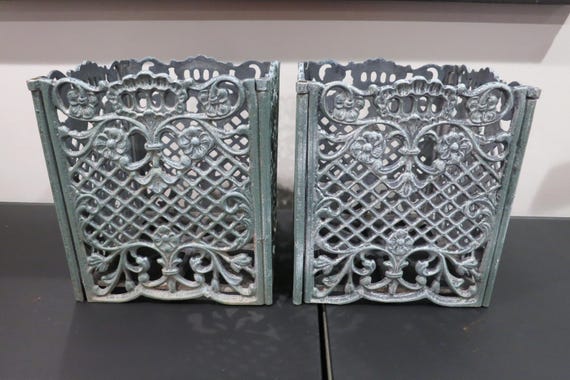 Vintage Ornate Cast Metal Planters, Indoor/Outdoor Use, Pair