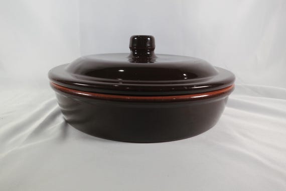 Vintage Bobby Flay Plancha Collection Glazed Terracotta Round Casserole Dish with Lid
