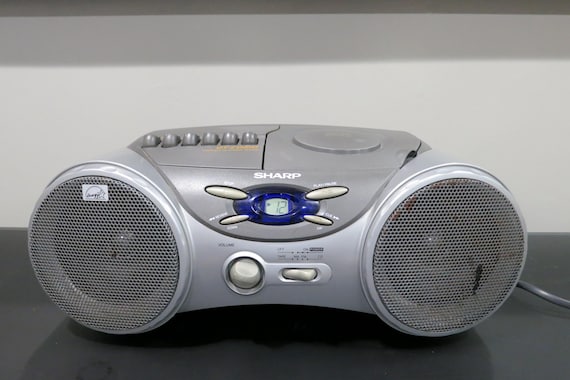Sharp QT-CD210 Portable CD Stereo System Boom Box with Cassette Player Works Great Silver Retro Design