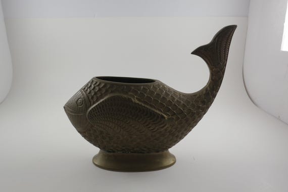 Vintage Brass Fish Incense Holder - Made in India - 7" Long