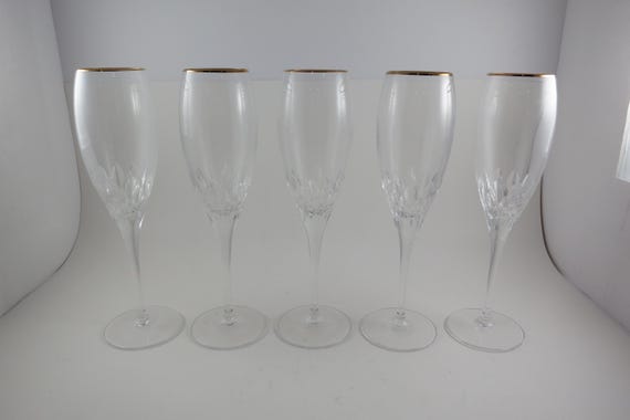 Mikasa Arctic Lights Crystal Champagne Flutes - Gold Rim, Set of 5