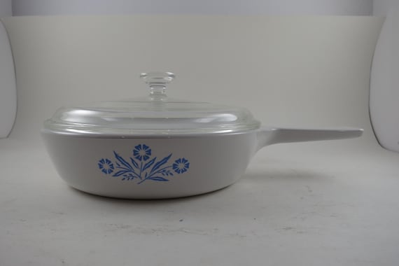 Vintage Corning Ware Blue Cornflower Skillet - 6.5 Inch Manuette P-83-B with Glass Lid