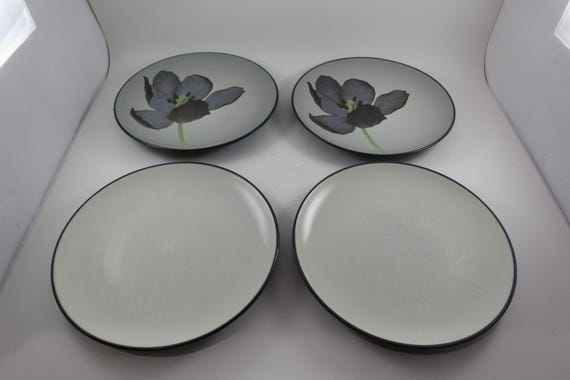 Vintage Noritake Colorwave Salad Plates: Graphite Gray, Floral Accent - Set of 4