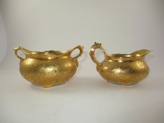 Beautiful Gold Stouffer Bavaria China Cream and Sugar Set Pristine Condition