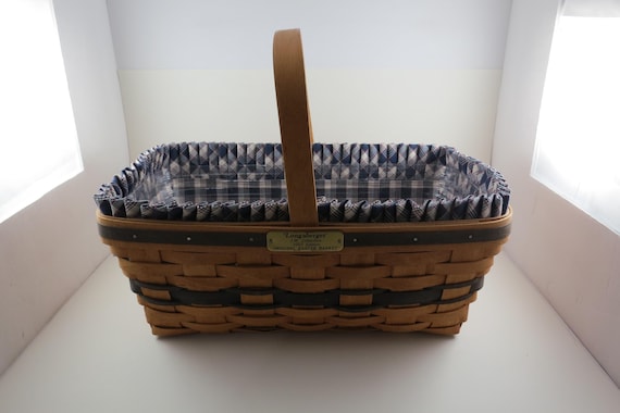 1993 Longaberger J.W. Collection Original Easter Basket with Liner and Plastic Protector 15 Inches Wide Excellent Condition