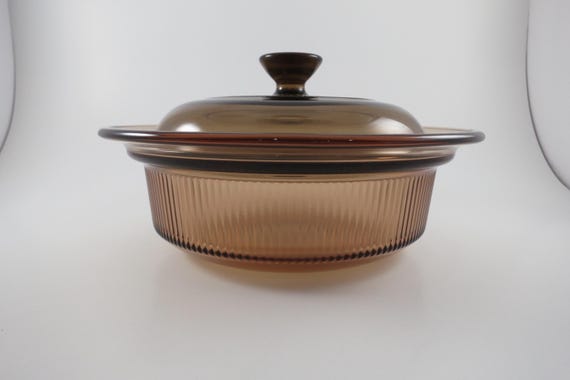 1990's Corning Visions Amber V-30-B Ribbed Casserole with Lid