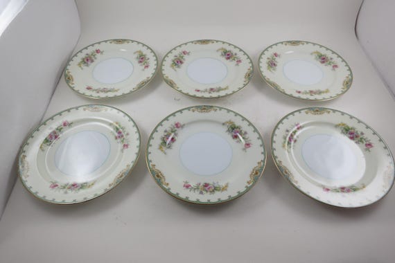 Vintage Noritake Florola Pattern Bread Plates (Set of 6): Teal Green Floral China, 1940s