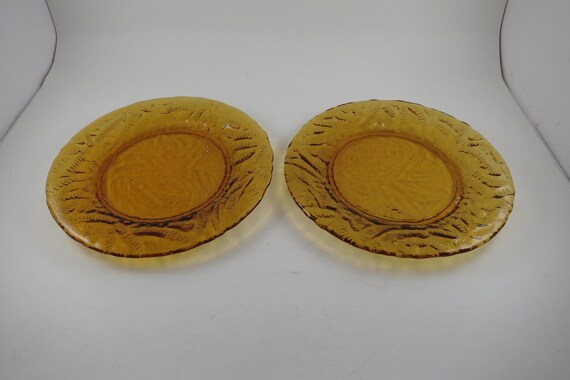 Pair of Amber 8 Inch Textured Leaves Salad Plates