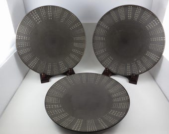 Set of 3 Vintage Mikasa Gourmet Basics Daymon Heather Gray Dinner Plates (11 1/8")
