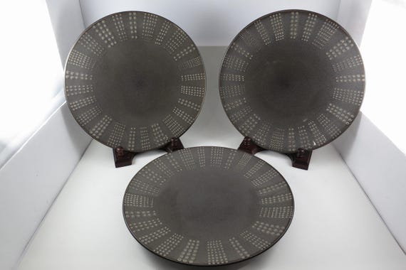 Set of 3 Vintage Mikasa Gourmet Basics Daymon Heather Gray Dinner Plates (11 1/8")